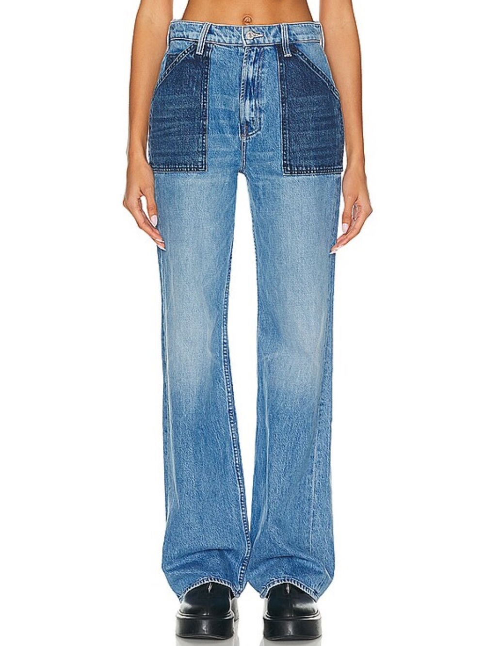 MOTHER Superior The Patch Maven Heel Wide-Leg Jeans High Rise Long Inseam 30